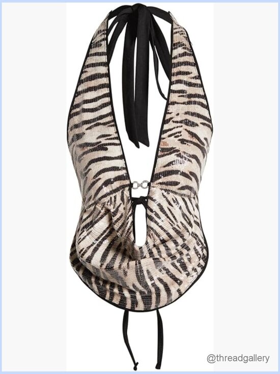 Tops - Cheetah print sequin crop top halter tie back Y2K going out top